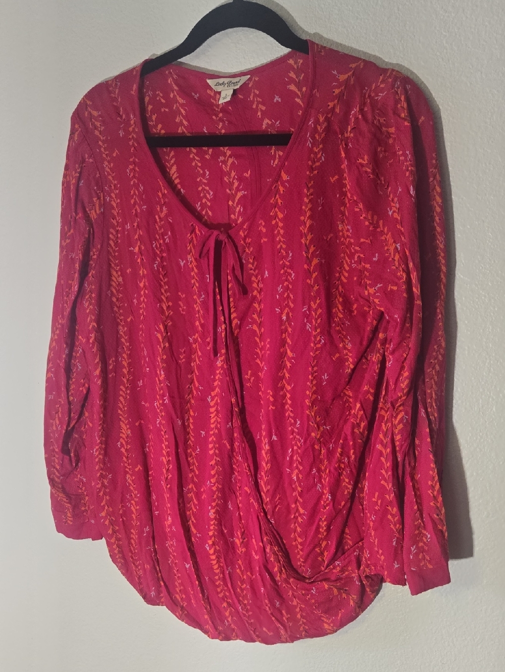 Lucky Brand Red Printed Tie-Front Blouse